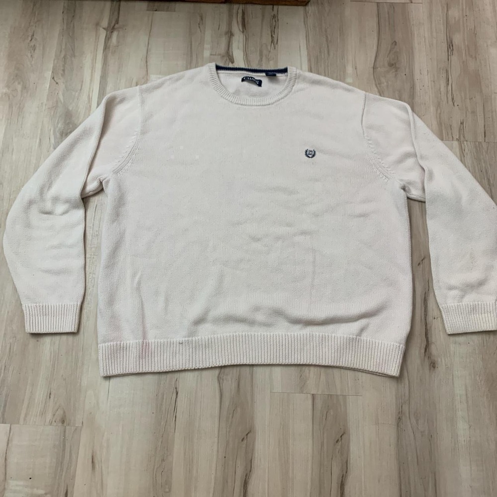 Chaps Ralph Lauren Mens XXL Cream Cotton Knit Crewneck Sweater Logo Pullover